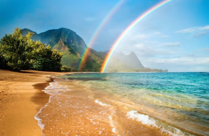 Picture of A DOUBLE RAINBOW OVER THE COASTLINE OF A HAWAIIAN ISLAND HAENA-KAUAI-HAWAII