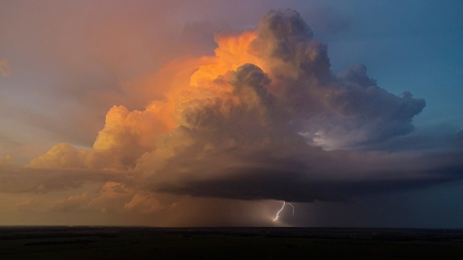 Picture of AERIAL VIEW OF THUNDERSTORM CLOUDS AND LIGHTNING AT SUNSET-MARION COUNTY-ILLINOIS