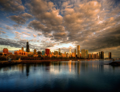 Picture of CHICAGO SKYLINE SHIMMERS AT SUNRISE OVER LAKE MICHIGAN