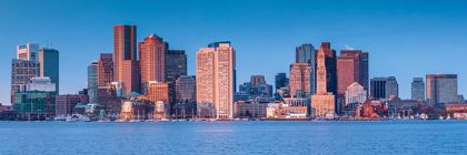 Picture of NEW ENGLAND-MASSACHUSETTS-BOSTON-CITY SKYLINE FROM BOSTON HARBOR-DAWN