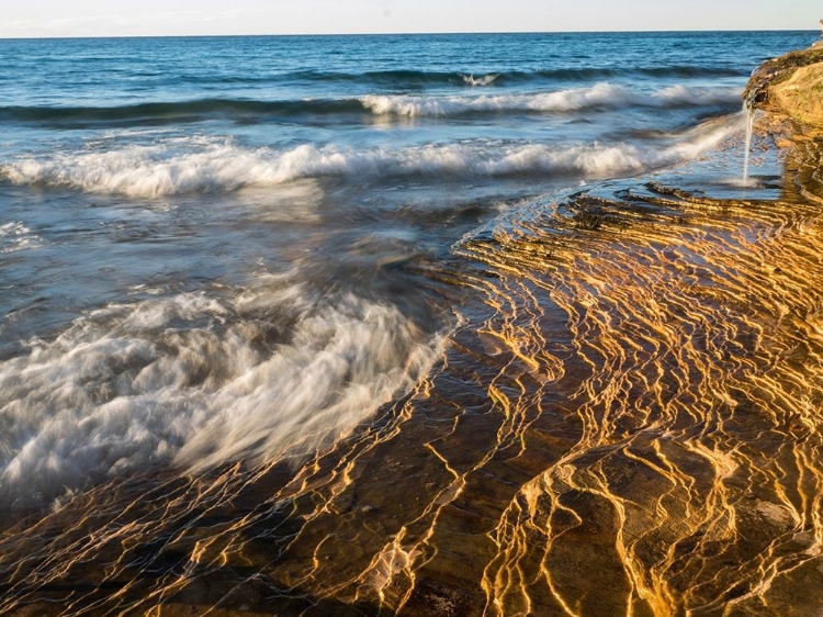 Picture of MICHIGAN-UPPER PENINSULA WATERFALL AND SANDSTONE ROCK-PICTURED ROCKS NATIONAL LAKESHORE-MICHIGAN