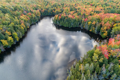 Picture of AERIAL VIEW OF HUGOBOOM LAKE IN FALL COLOR-ALGER COUNTY-MICHIGAN