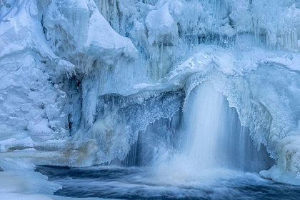 Picture of MINNESOTA-LAKE SUPERIOR PARTIALLY FROZEN WATERFALL AND POOL 