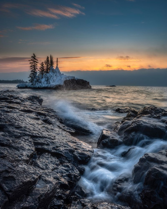 Picture of MINNESOTA-LAKE SUPERIOR LAKE WAVES AND ROCKS AT SUNRISE 