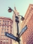 Picture of STREET LAMP AND STREET SIGNS WITH EMPIRE STATE BUILDING IN BACKGROUND - NEW YORK