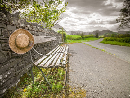 Picture of BENCH WITH A HAT ON COUNTRYSIDE ROAD