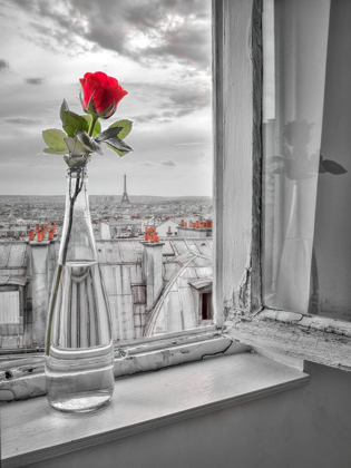 Picture of FLOWER VASE ON WINDOW WITH EIFFLE TOWER IN BACKGROUND-PARIS