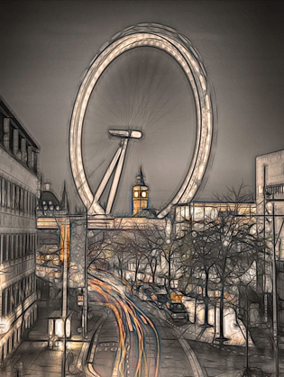 Picture of NIGHT SHOT OF LONDON STREET WITH MILLENNIUM WHEEL IN BACKGROUND