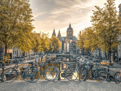 Picture of BICYCLES PARKED ALONG THE CANAL-AMSTERDAM