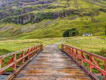 Picture of WOODEN BRIDGE OVER WATER STREAM AT GLEN COE VALLEY-SCOTLAND