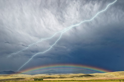 Picture of MONTANA-GALEN STORM CLOUDS WITH LIGHTNING AND RAINBOW
