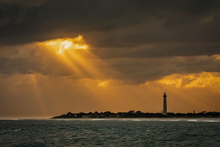 Picture of NEW JERSEY-CAPE MAY NATIONAL SEASHORE SUNSET ON OCEAN SHORE AND LIGHTHOUSE 