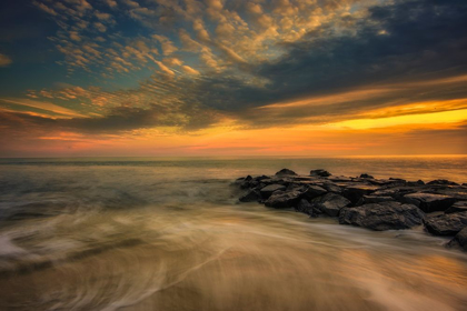 Picture of NEW JERSEY-CAPE MAY NATIONAL SEASHORE SUNSET ON OCEAN AND ROCKS 