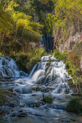 Picture of VERTICAL SCENIC OF ROUGHLOCK FALLS AND AUTUMN FOLIAGE-SPEARFISH CANYON-SOUTH DAKOTA-BLACK HILLS