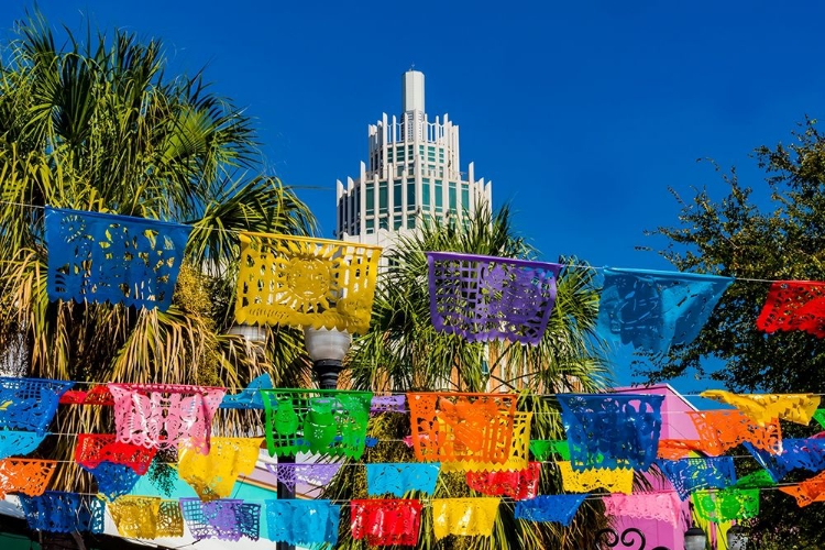 Picture of MEXICAN MARKET SQUARE-FLAGS SYMBOLS CHRISTMAS PAPER DECORATIONS-SAN ANTONIO-TEXAS