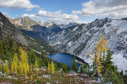 Picture of LAKE ANN AND GOLDEN LARCHES AFTER AUTUMN SNOWFALL NORTH CASCADES-WASHINGTON STATE