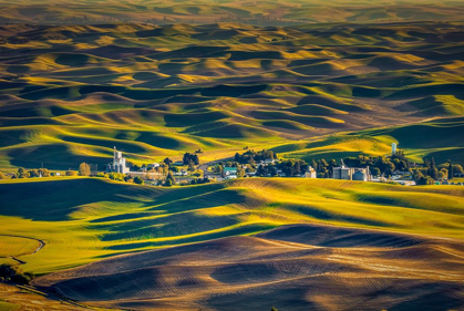 Picture of WASHINGTON STATE-PALOUSE STEPTOE VILLAGE AND FARMLAND AT SUNSET 