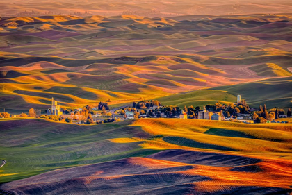 Picture of WASHINGTON STATE-PALOUSE STEPTOE VILLAGE AND FARMLAND AT SUNSET 