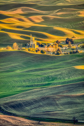 Picture of WASHINGTON STATE-PALOUSE STEPTOE VILLAGE AND FARMLAND AT SUNSET 