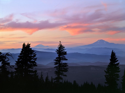 Picture of WASHINGTON STATE SUNSET LANDSCAPE WITH MT ADAMS AND MT RAINIER
