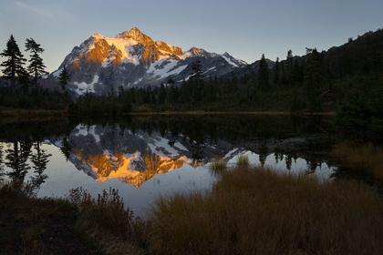Picture of GLACIATED MT SHUKSAN REFLECTED IN PICTURE LAKE-MT BAKER-SNOQUALMIE NATIONAL FOREST 