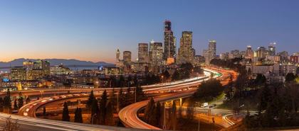 Picture of DOWNTOWN SEATTLE SKYLINE IN THE EVENING LIGHT-SEATTLE-WASHINGTON STATE