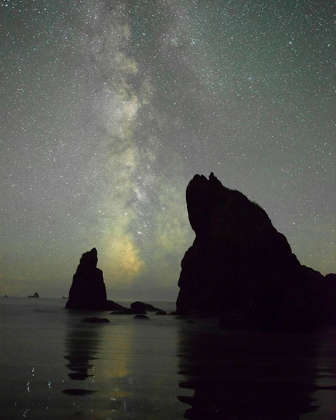 Picture of THE MILKY WAY RISING BEHIND SEA STACKS ON RUBY BEACH-OLYMPIC NATIONAL PARK-WASHINGTON STATE