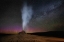Picture of WYOMING-YELLOWSTONE NATIONAL PARK AURORA AND MILKY WAY ABOVE ERUPTING WHITE DOME GEYSER 