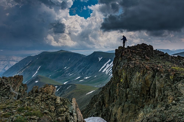 Picture of MALE CLIMBER ON RIDGE-ABSAROKA MOUNTAINS NEAR CODY AND MEETEETSE-WYOMING-WASHAKIE WILDERNESS