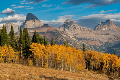 Picture of LANDSCAPE OF MT OWEN-GRAND TETON AND MIDDLE TETON FROM THE WEST-GOLDEN FALL FOLIAGE