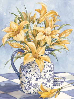 Picture of YELLOW ORCHIDS AND BLUE VASE I