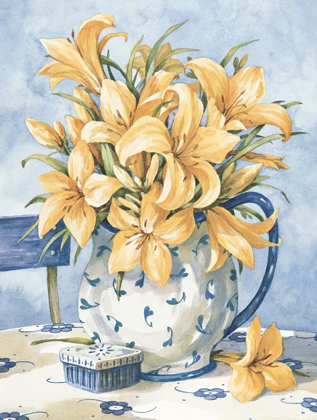 Picture of YELLOW ORCHIDS AND BLUE VASE II