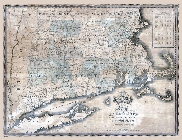 Picture of MASSACHUSETTS RHODE ISLAND CONNECTICUT - BINGHAM 1840 