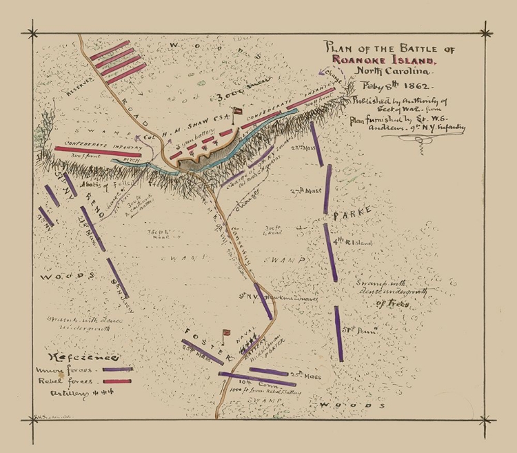 Picture of ROANOKE ISLAND NORTH CAROLINA BATTLE - SNEDEN 1862 