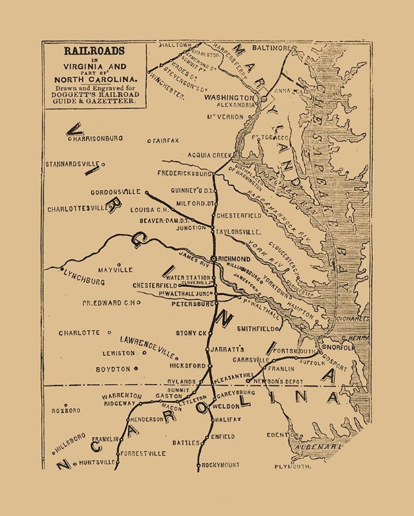 Picture of VIRGINIA NORTH CAROLINA RAILROADS - DOGGETT 1848 