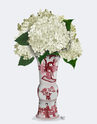 Picture of CHINOISERIE HYDRANGEA WHITE-RED VASE