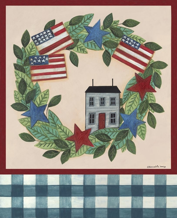 Picture of PATRIOTIC SALTBOX HOUSE WREATH