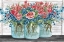 Picture of RED, WHITE AND BLUE JARS WITH  WHITE FLOWERS