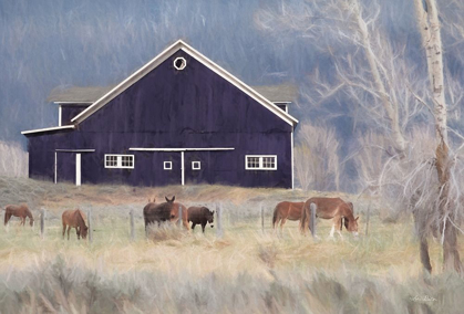 Picture of OLD NAVY BARN WITH HORSES    