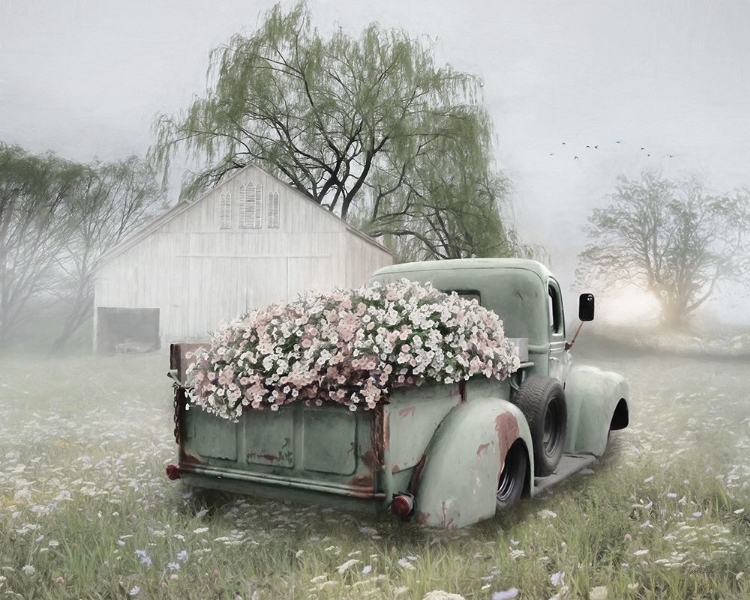 Picture of SAGE GREEN TRUCK WITH  BLUSH PETUNIAS   