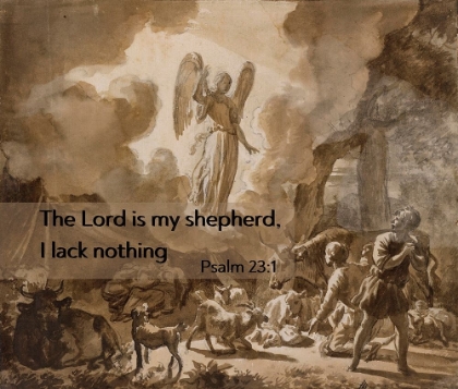 Picture of BIBLE VERSE QUOTE PSALM 23:1, ADRIAEN VAN DE VELDE, THE ANGEL APPEARING TO THE SHEPHERDS