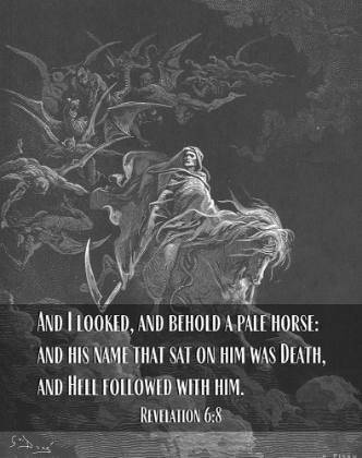 Picture of BIBLE VERSE QUOTE REVELATION 6:8, GUSTAVE DORE - DEATH ON A PALE HORSE