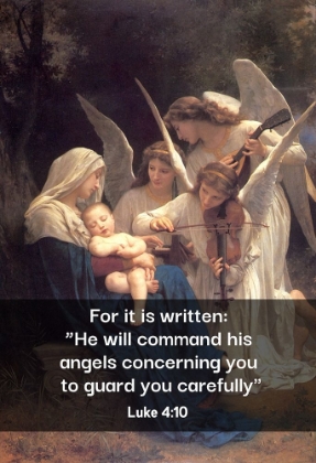 Picture of BIBLE VERSE QUOTE LUKE 4:10, WILLIAM ADOLPHE BOUGUEREAU - SONG OF THE ANGELS