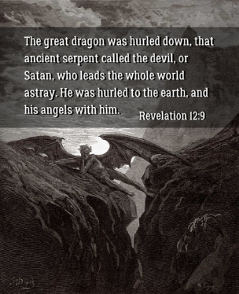 Picture of BIBLE VERSE QUOTE REVELATION 12:9, GUSTAVE DORE - SATAN RESTING ON THE MOUNTAIN