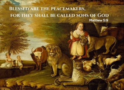 Picture of BIBLE VERSE QUOTE MATTHEW 5:9, EDWIN AUSTIN ABBEY - PEACEABLE KINGDOM