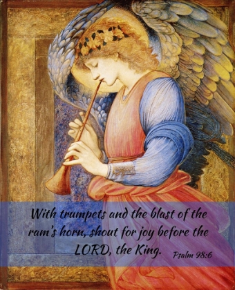Picture of BIBLE VERSE QUOTE PSALM 98:6, EDWARD BURNE JONES - AN ANGEL PLAYING A FLAGELOET 2