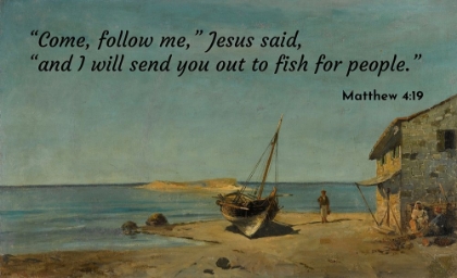 Picture of BIBLE VERSE QUOTE MATTHEW 4:19, KONSTANTINOS VOLANAKIS - THE FISHERMANS HOME ON THE BEACH