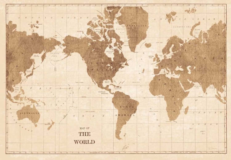 Picture of WORLD MAP SEPIA NO WORDS