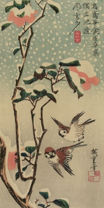 Picture of SPARROWS AND CAMELLIAS IN SNOW., 1840