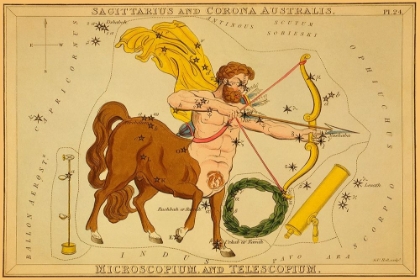 Picture of SAGITTARIUS AND CORONA AUSTRALIS, MICROSCOPIUM, AND TELESCOPIUM, 1825